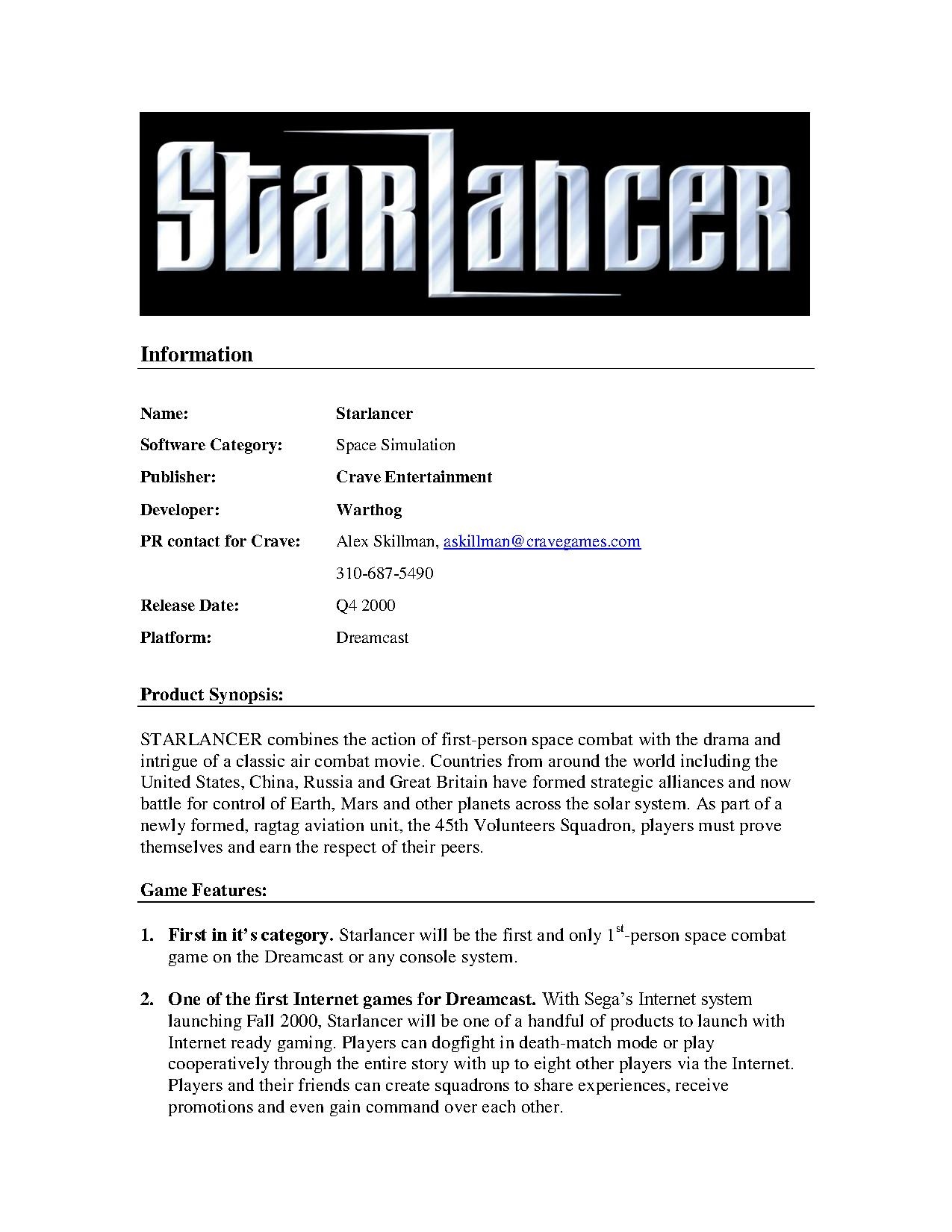 CraveEntertainment2000andBeyond Starlancer Starlancer Fact Sheet.pdf