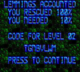 Lemmings GG LevelClear.png