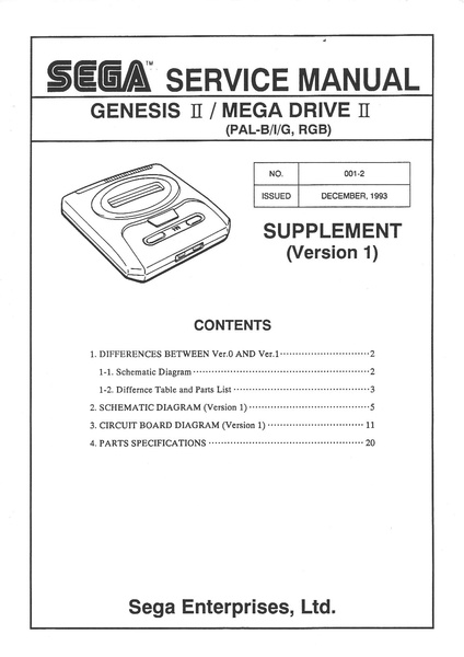 File:Sega Service Manual - Genesis II - Mega Drive II (PAL) - 001-2 - December 1993.pdf