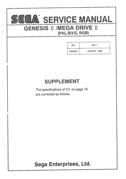 File:Sega Service Manual - Genesis II - Mega Drive II (PAL) - 001-1 - August 1993.pdf