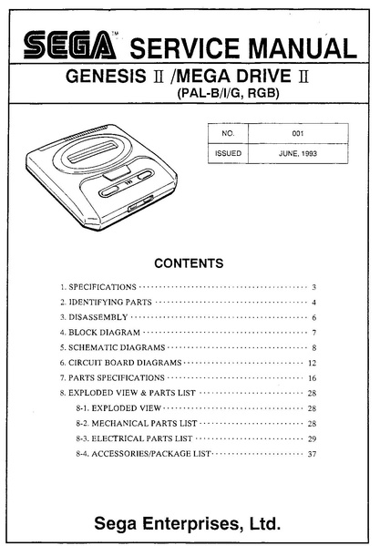 File:Sega Service Manual - Genesis II - Mega Drive II (PAL) - 001 - June 1993.pdf