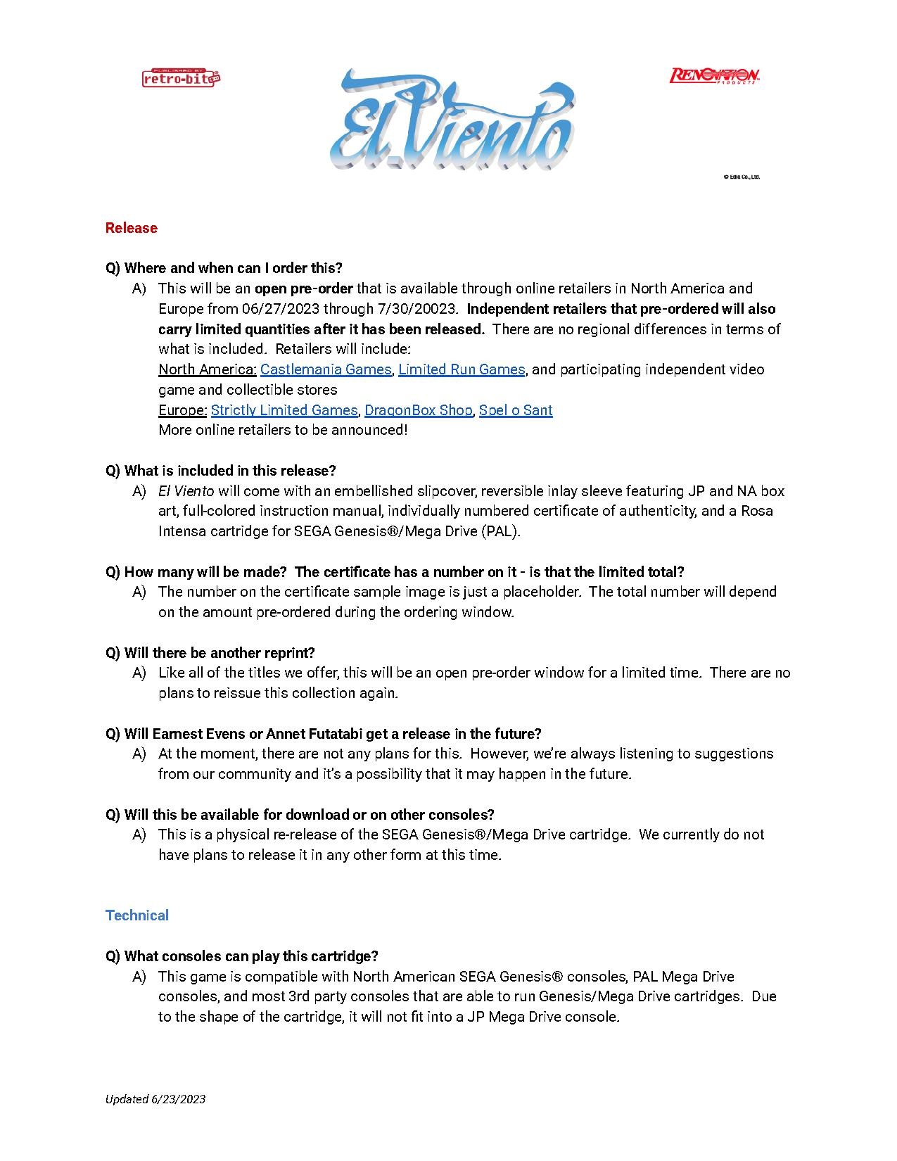 ElVientoPressKit El Viento Collector's Edition - FAQs.pdf